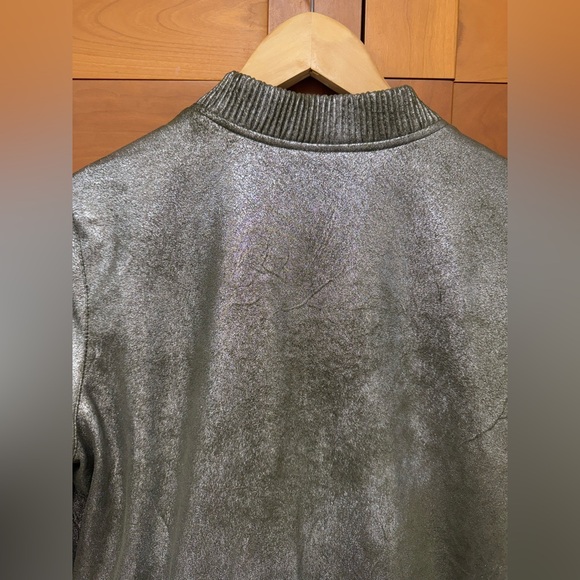Rebecca Elliot Metallic Green Silver Bomber Jacket size SM excellent condition! - Picture 5 of 13